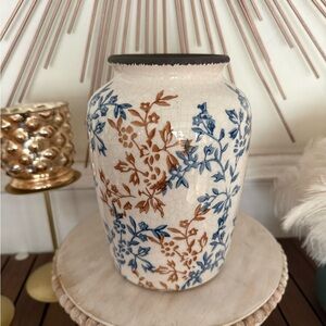 Floral Ceramic Vase with Blue and Brown Design